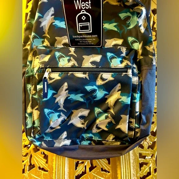 New Backpack Moda West Blue Grey Shark Theme School bag - Picture 2 of 6